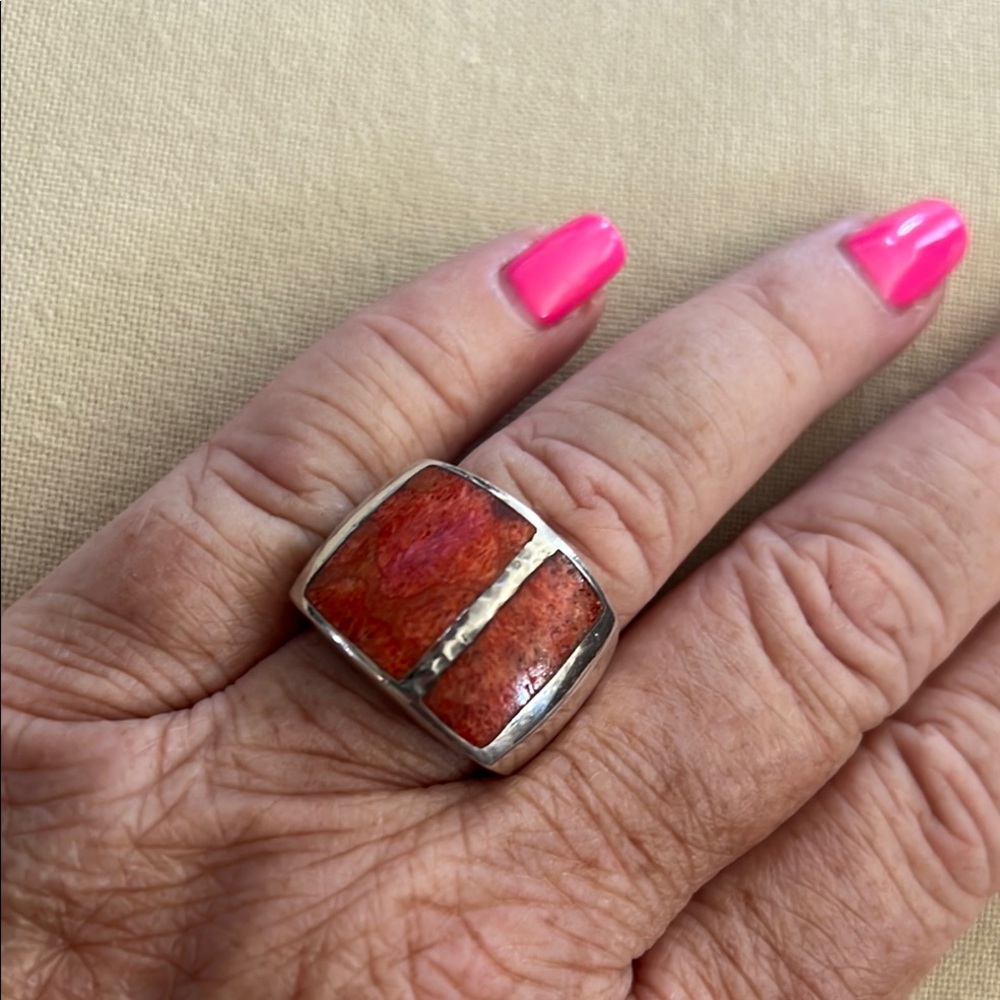 Silver And Red Statement Ring - image 1